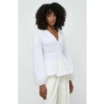 Bombažna majica Pinko ženska, bela barva, 103733 A1XQ - bela. Bluza iz kolekcije Pinko izdelana iz enobarvne tkanine. Model iz izjemno udobne bombažne tkanine.