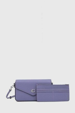 Usnjena torbica Coach vijolična barva - vijolična. Majhna torbica iz kolekcije Coach. Model na zapenjanje
