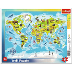 WEBHIDDENBRAND Trefl Puzzle Zemljevid sveta z živalmi / 25 kosov
