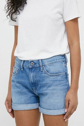 Jeans kratke hlače Pepe Jeans Mable ženske - modra. Kratke hlače iz kolekcije Pepe Jeans. Model izdelan iz jeansa. Trden material