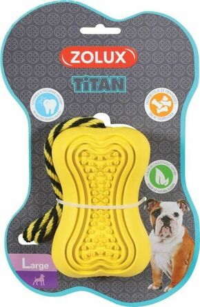 Zolux Igrača za pse TITAN gumijasta kost z vrvjo L rumena