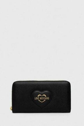 Denarnica Love Moschino črna barva - črna. Velika denarnica iz kolekcije Love Moschino. Model izdelan iz sintetičnega materiala.