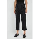 Volnene hlače Lauren Ralph Lauren ženski, črna barva, - črna. Hlače iz kolekcije Lauren Ralph Lauren. Model izdelan iz vzorčaste tkanine.