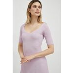 Obleka Guess vijolična barva - vijolična. Obleka iz kolekcije Guess. Nabran model izdelan iz tanke, elastične pletenine.