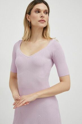 Obleka Guess vijolična barva - vijolična. Obleka iz kolekcije Guess. Nabran model izdelan iz tanke