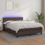 Vidaxl Box spring postelja z vzmetnico LED rjava 140x190 cm um. Usnje
