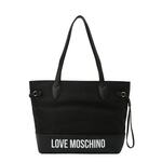 Torbica Love Moschino črna barva - črna. Srednje velika nakupovalna torbica iz kolekcije Love Moschino. Model na zapenjanje, izdelan iz kombinacije tekstilnega materiala in ekološkega usnja.