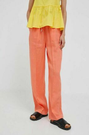 Lanene hlače United Colors of Benetton oranžna barva - oranžna. Hlače iz kolekcije United Colors of Benetton. Model izdelan iz enobarvne tkanine. Model iz izjemno udobne