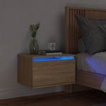 vidaXL Stenska nočna omarica z LED lučkami sonoma hrast