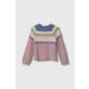 Otroški pulover s primesjo volne United Colors of Benetton roza barva - roza. Otroške Pulover iz kolekcije United Colors of Benetton. Model izdelan iz vzorčaste pletenine. Model iz tkanine, ki je izjemno prijetna na otip.