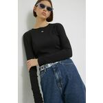 Majica z dolgimi rokavi Tommy Jeans ženski, črna barva - črna. Majica z dolgimi rokavi iz kolekcije Tommy Jeans. Model izdelan iz enobarvne pletenine.