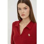 Majica z dolgimi rokavi Abercrombie &amp; Fitch ženski, rdeča barva - rdeča. Majica z dolgimi rokavi iz kolekcije Abercrombie &amp; Fitch, izdelana iz tanke, elastične pletenine. Model iz tkanine, ki je izjemno prijetna na otip.