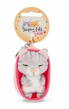 NICI obesek za ključe Sleeping cat 8cm sivo črtasto