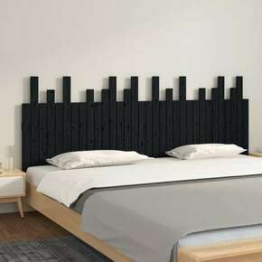 VidaXL Stensko posteljno vzglavje črno 204x3x80 cm trdna borovina