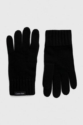 Rokavice s kašmirjem Calvin Klein črna barva - črna. Rokavice na prste iz kolekcije Calvin Klein. Model izdelan iz enobarvne pletenine.