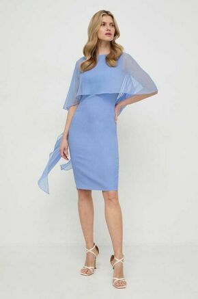 Svilena obleka Luisa Spagnoli - modra. Obleka iz kolekcije Luisa Spagnoli. Model izdelan iz enobarvne tkanine. Model iz izjemno udobnega
