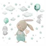 Otroške stenske nalepke - Zajčki s zvezdami v mentolni barvi