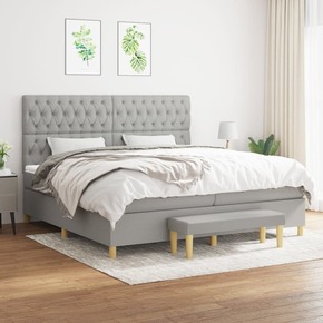 Box spring postelja z vzmetnico svetlo siva 200x200 cm blago - vidaXL - Siva - 97