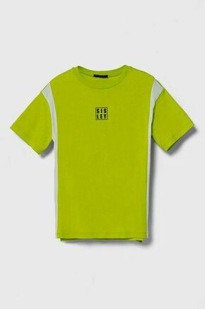 Otroška bombažna kratka majica Sisley zelena barva - zelena. Otroške lahkotna kratka majica iz kolekcije Sisley