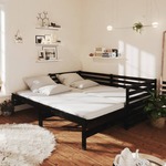 Vidaxl Izvlečna dnevna postelja črna trdna borovina 2x(90x200) cm