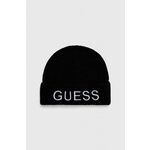 Kapa s primesjo volne Guess črna barva - črna. Kapa iz kolekcije Guess. Model izdelan iz pletenine z nalepko.