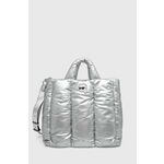 Torbica Karl Lagerfeld srebrna barva - srebrna. Srednje velika torbica iz kolekcije Karl Lagerfeld. Model na zapenjanje, izdelan iz kombinacije tekstilnega materiala in ekološkega usnja.