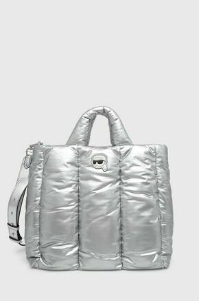 Torbica Karl Lagerfeld srebrna barva - srebrna. Srednje velika torbica iz kolekcije Karl Lagerfeld. Model na zapenjanje