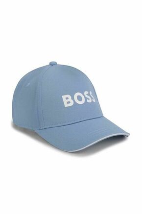 Otroška bombažna kapa BOSS - modra. Otroška kapa s šiltom vrste baseball iz kolekcije BOSS. Model izdelan iz pletenine z nalepko.
