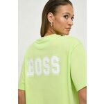 Bombažna kratka majica Boss Orange ženski, zelena barva - zelena. Kratka majica iz kolekcije Boss Orange, izdelana iz tanke, elastične pletenine. Model iz zračne bombažne tkanine.