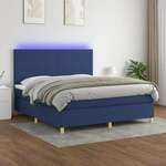 shumee Box spring postelja z vzmetnico LED modra 160x200 cm blago