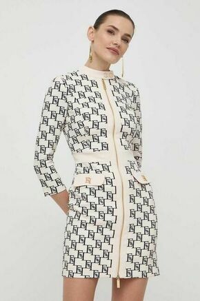 Obleka Elisabetta Franchi bež barva - bež. Obleka iz kolekcije Elisabetta Franchi. Model izdelan iz vzorčaste tkanine. Zaradi vsebnosti poliestra je tkanina bolj odporna na gubanje.