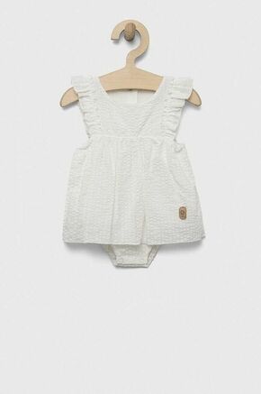 Otroška bombažna obleka Jamiks bela barva - bela. Obleka za dojenčke iz kolekcije Jamiks. Nabran model