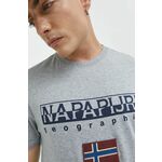 Kratka majica Napapijri moški, siva barva - siva. Kratka majica iz kolekcije Napapijri. Model izdelan iz tanke, rahlo elastične pletenine.