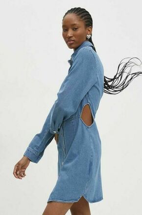 Jeans obleka Answear Lab - modra. Lahkotna obleka iz kolekcije Answear Lab. Model izdelan iz enobarvne tkanine. Kolekcija je na voljo izključno na Answear.Si.