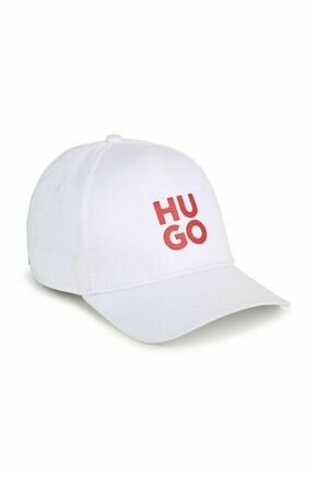 Otroška bombažna bejzbolska kapa HUGO bela barva - bela. Otroški kapa s šiltom vrste baseball iz kolekcije HUGO. Model izdelan iz enobarvne tkanine z vstavki.
