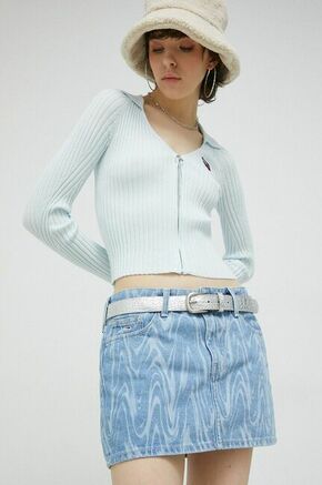 Jopica Tommy Jeans ženski - modra. Jopica iz kolekcije Tommy Jeans. Model izdelan iz pletenine z nalepko. Prilagodljiv material