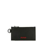 Usnjena denarnica HUGO moški, črna barva - črna. Mala denarnica iz kolekcije HUGO. Model izdelan iz naravnega usnja.