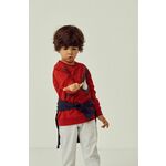 Otroški bombažen pulover zippy rdeča barva - rdeča. Otroški pulover s kapuco iz kolekcije zippy. Model izdelan iz pletenine.