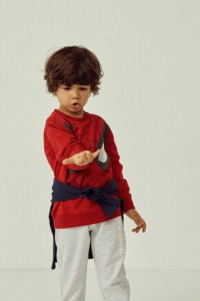 Otroški bombažen pulover zippy rdeča barva - rdeča. Otroški pulover s kapuco iz kolekcije zippy. Model izdelan iz pletenine.
