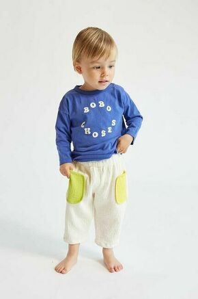 Otroške bombažne hlače Bobo Choses bež barva - bež. Hlače za dojenčka iz kolekcije Bobo Choses. Model izdelan iz udobne tkanine.