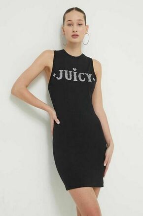 Obleka Juicy Couture črna barva - črna. Obleka iz kolekcije Juicy Couture. Model izdelan iz pletenine z nalepko. Model iz izjemno udobne tkanine z visoko vsebnostjo bombaža.