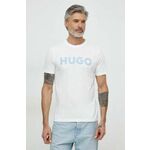 Bombažna kratka majica HUGO moški, bela barva - bela. Kratka majica iz kolekcije HUGO, izdelana iz tanke, elastične pletenine. Model iz zračne bombažne tkanine.