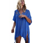 Cobalt Blue Crochet Knitted Tassel Tie Kimono Beachwear 28344
