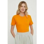 Bombažna kratka majica Tommy Hilfiger ženski, oranžna barva - oranžna. Kratka majica iz kolekcije Tommy Hilfiger, izdelana iz enobarvne pletenine. Model iz izjemno udobne bombažne tkanine.