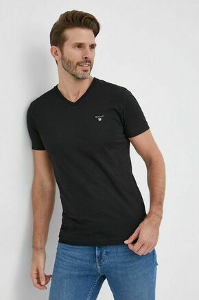 Bombažna kratka majica Gant črna barva - črna. Kratka majica iz kolekcije Gant. Model izdelan iz rahlo elastične pletenine.