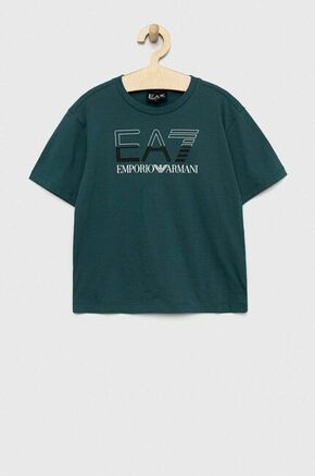 Otroška bombažna kratka majica EA7 Emporio Armani zelena barva - zelena. Otroški kratka majica iz kolekcije EA7 Emporio Armani. Model izdelan iz pletenine s potiskom.
