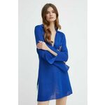 Obleka Luisa Spagnoli RUNWAY COLLECTION 58347 - modra. Obleka iz kolekcije Luisa Spagnoli. Model izdelan iz elastične pletenine. Model iz izjemno udobne tkanine z visoko vsebnostjo viskoze.