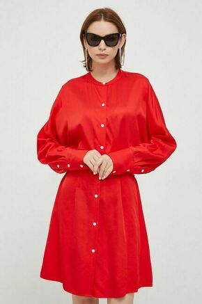 Obleka Tommy Hilfiger rdeča barva - rdeča. Obleka iz kolekcije Tommy Hilfiger. Model izdelan iz enobarvne tkanine. Model iz izjemno udobne