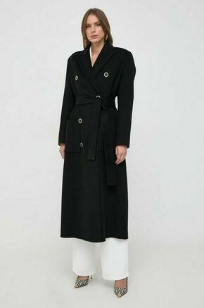 Volnen plašč Elisabetta Franchi črna barva - črna. Plašč iz kolekcije Elisabetta Franchi. Nepodložen model