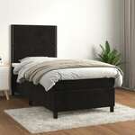 Greatstore Box spring postelja z vzmetnico črn 90x190 cm žamet